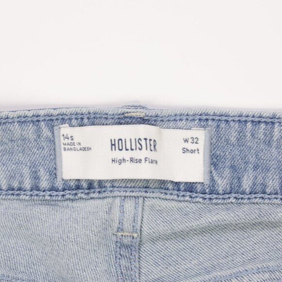 Hollister Women's High Rise Ripped Stretch Denim Flare Jeans Light Blue Size 14s - Picture 13 of 13